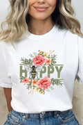 Bee Happy Floral Comfort Colors Tee - White