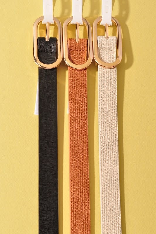 Boxy Oval Buckle Linen Belt