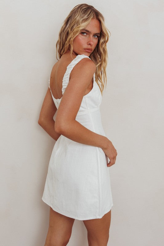 Square Neck Babydoll Mini Dress: White