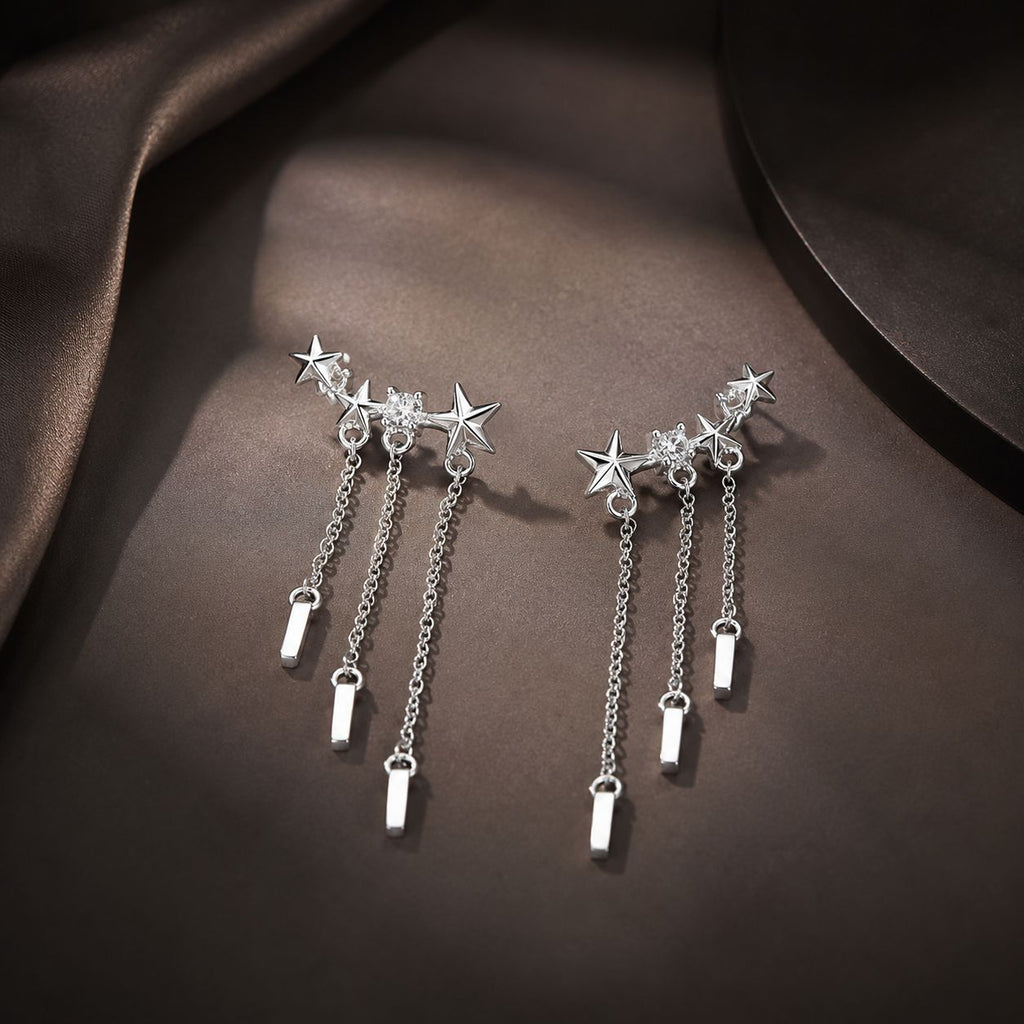 925 Sterling Silver Plated Platinum Pavé Setting CZ Earrings 3.4*0.7cm for Women