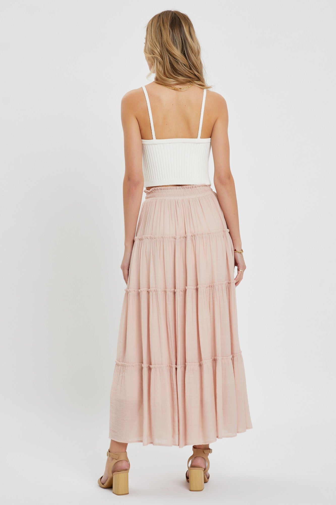 Casual Pull On Elastic Waist Tiered Maxi Skirt