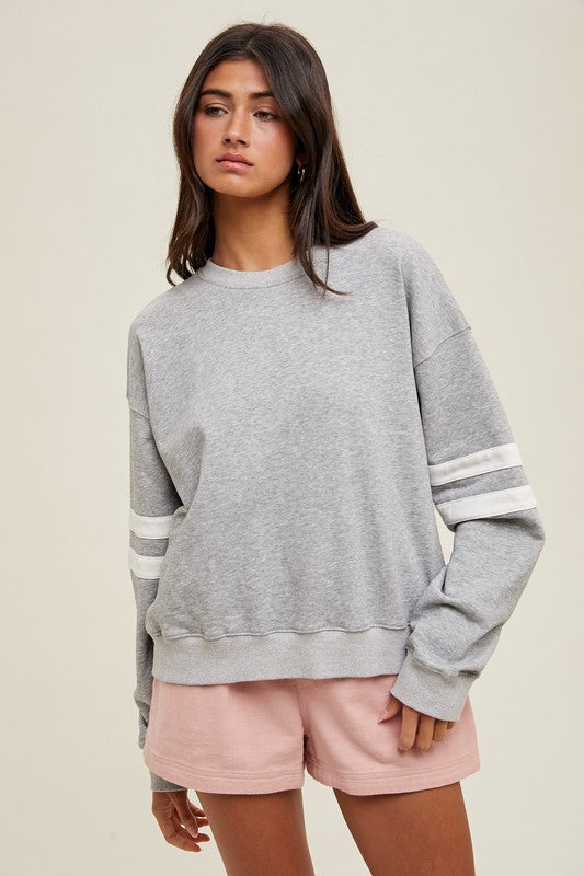 Varsity Striped Knit Pullover - H. Grey