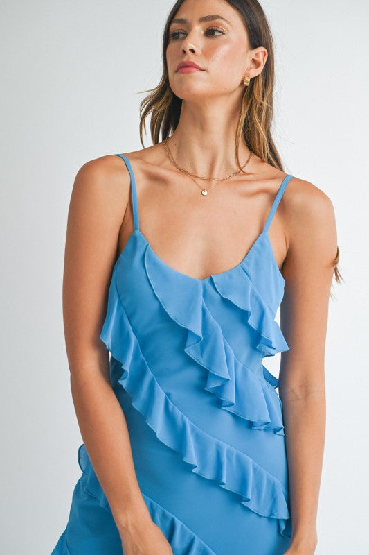 Asymetrical Tiered Ruffled Maxi Dress