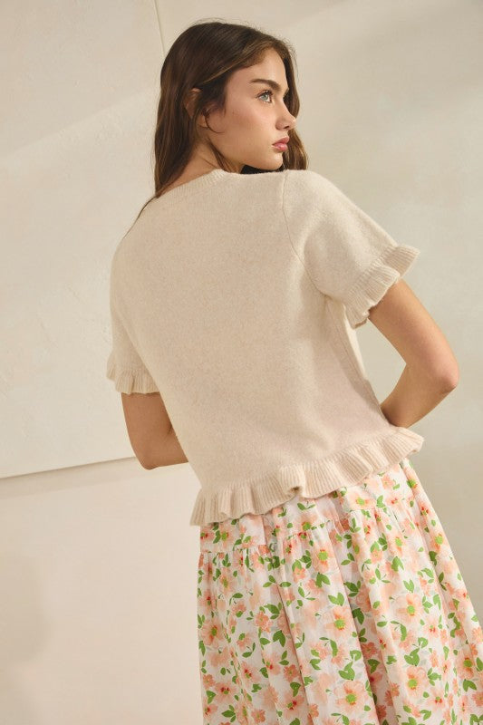 Ave Ruffle Wave Hem Knit Sweater