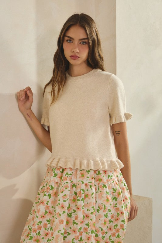 Ave Ruffle Wave Hem Knit Sweater