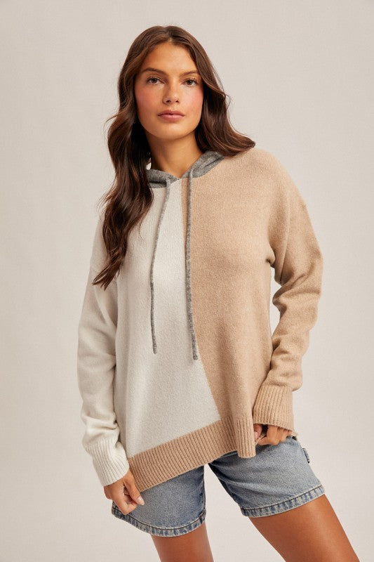 Color Block Hoodie Sweater Knit