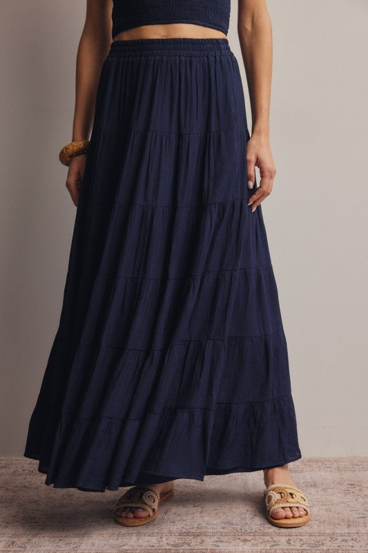 Smocked Crop Top & Tiered Maxi Skirt Set