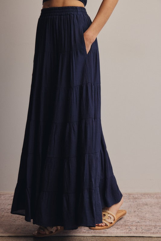 Smocked Crop Top & Tiered Maxi Skirt Set