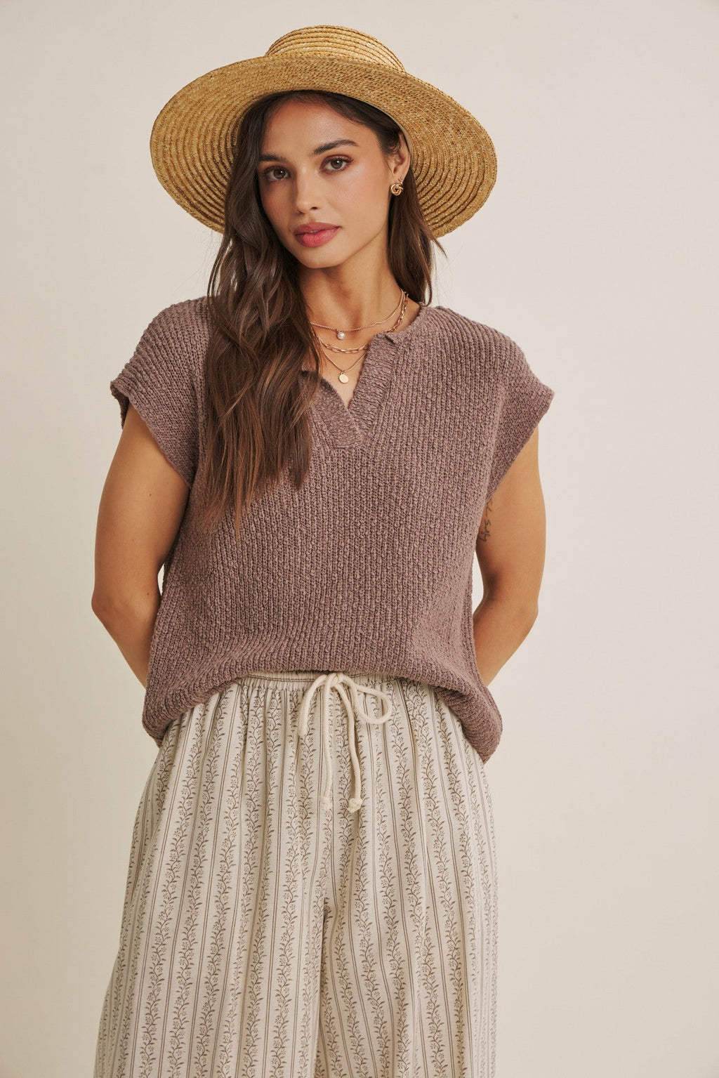 Slub Sweater Top In A Relaxed Fit: Mocha Mousse