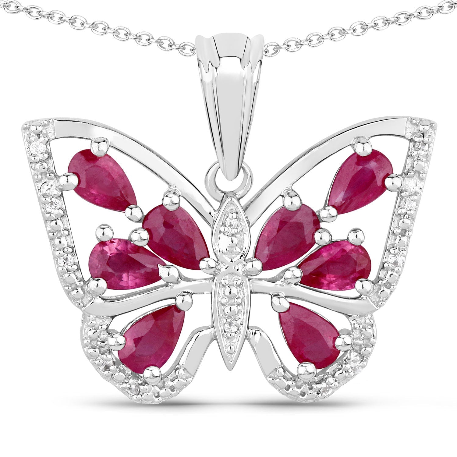 2.07 Carat Genuine Ruby and White Zircon .925 Sterling Silver Pendant