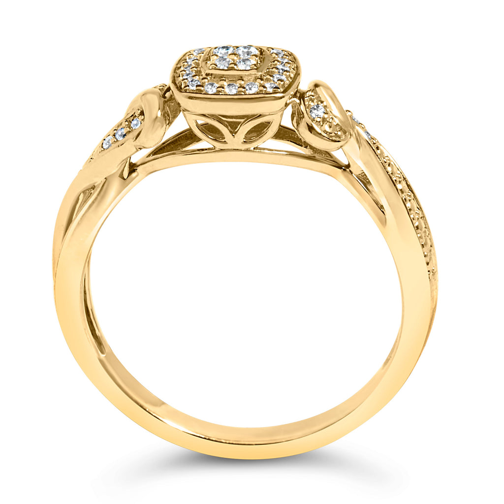 14K Yellow Gold Plated .925 Sterling Silver 1/10 Cttw Round-Cut Diamond Composite Halo Engagement Ring (I-J Color, I3 Clarity)- Size 7