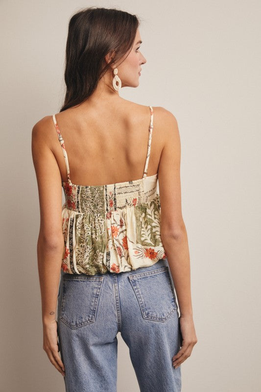 Patchwork Floral Peplum Cami Top