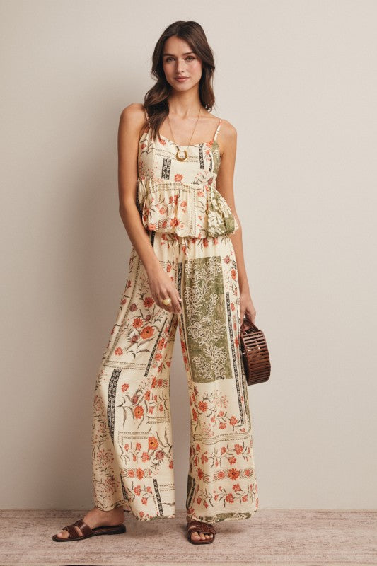 Patchwork Floral Peplum Cami Top