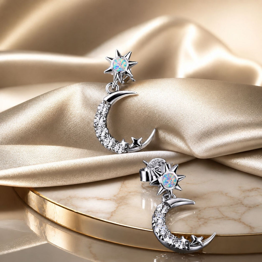 925 Sterling Silver Earrings with Translucent Opal and CZ in Oxidized Finish
