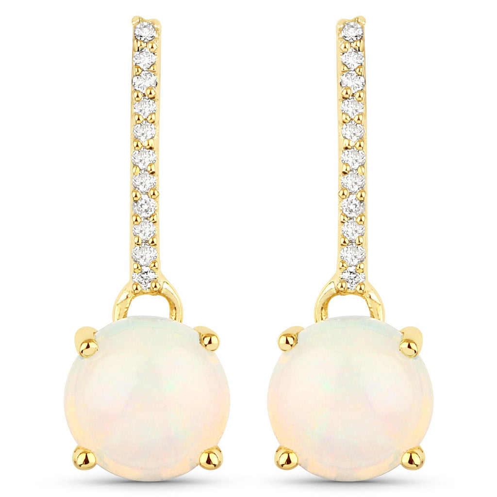 1.06 Carat Genuine Ethiopian Opal and White Diamond 10K Yellow Gold Earrings