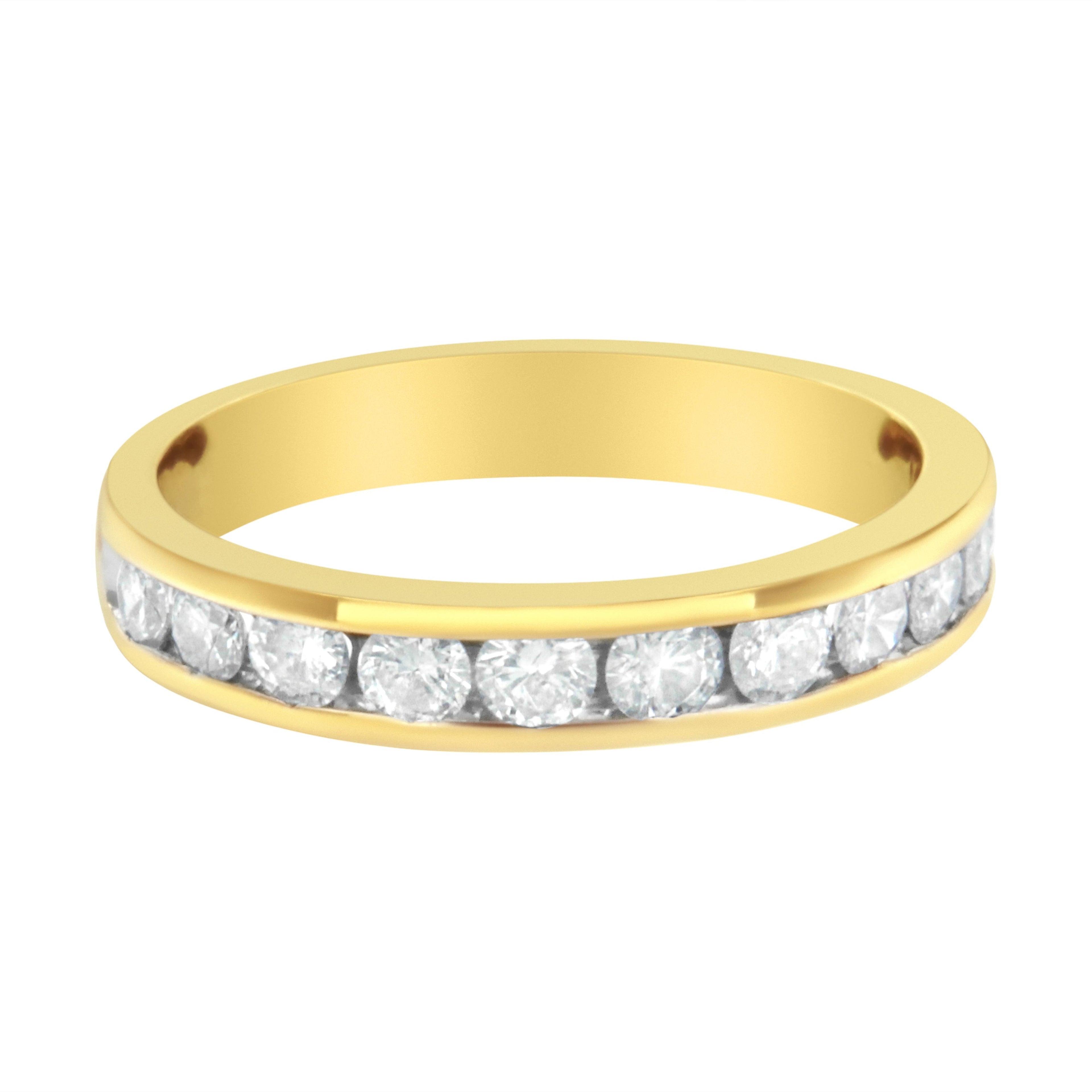 IGI Certified 18K Yellow Gold 1.0 Cttw Channel Set Round-Cut Diamond 11 Stone Anniversary/Wedding Band Ring (I-J Color, I1-I2 Clarity) - Size 9.5