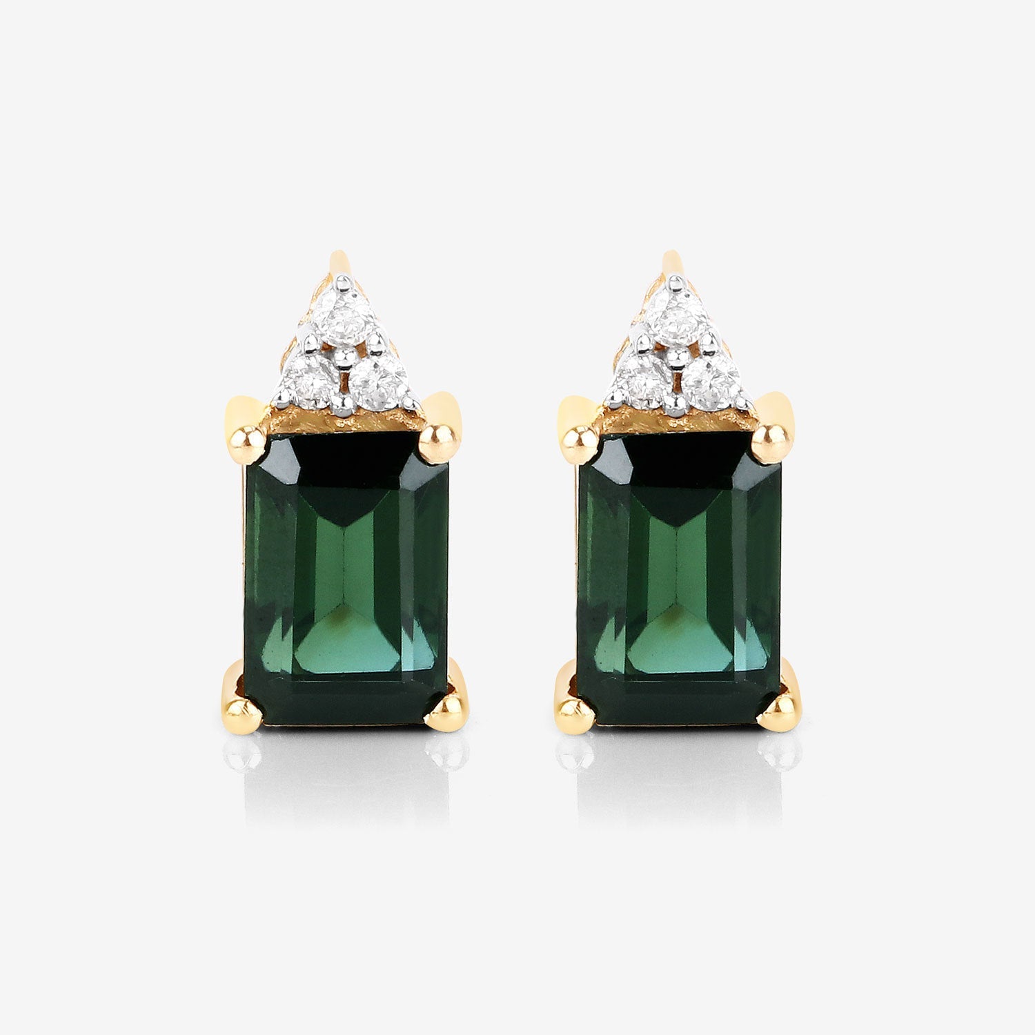 1.25 Carat Genuine Green Tourmaline and White Diamond 14K Yellow Gold Earrings