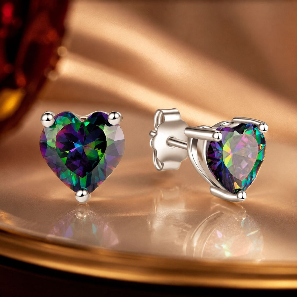 925 Sterling Silver Earrings 7mm Width with Transparent Glass for Women