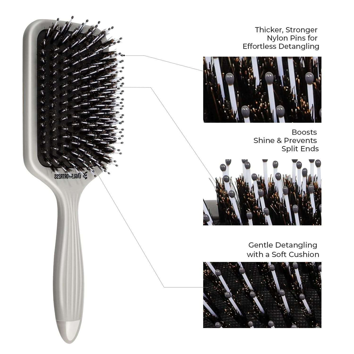Eagle Fortress Boar Bristle Paddle Brush - Grey