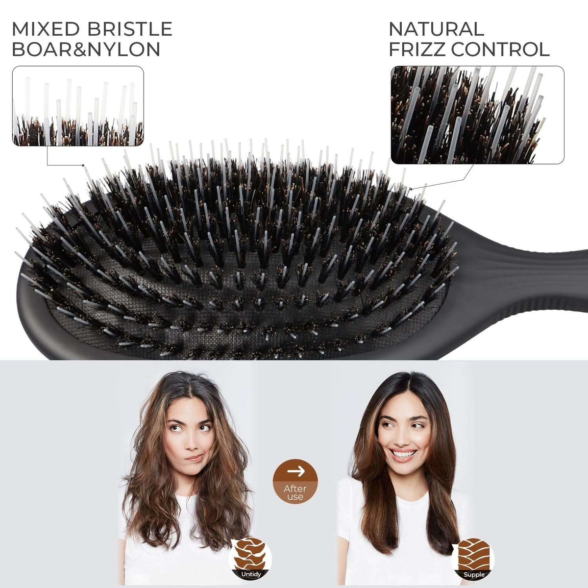 Eagle Fortress Deluxe Boar Bristle Hair Brush - Black