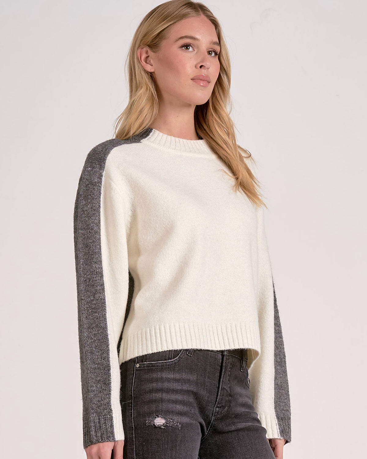 The Colorblock Crewneck Sweater: Grey/White