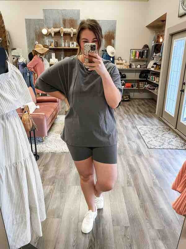 Two Piece Cotton Top & Shorts Set - Charcoal