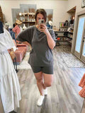 Two Piece Cotton Top & Shorts Set - Charcoal