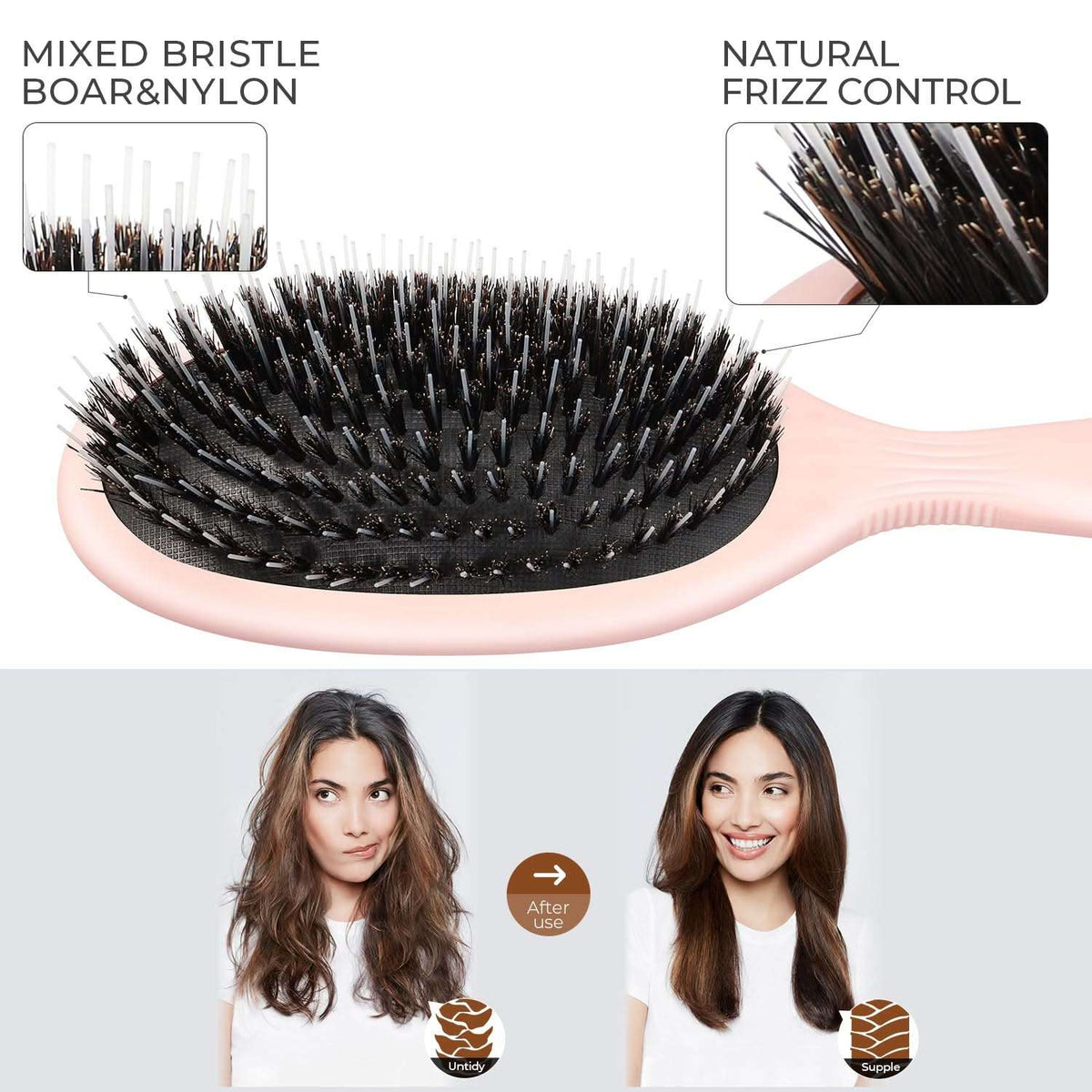 Eagle Fortress Deluxe Boar Bristle Hair Brush - Pink