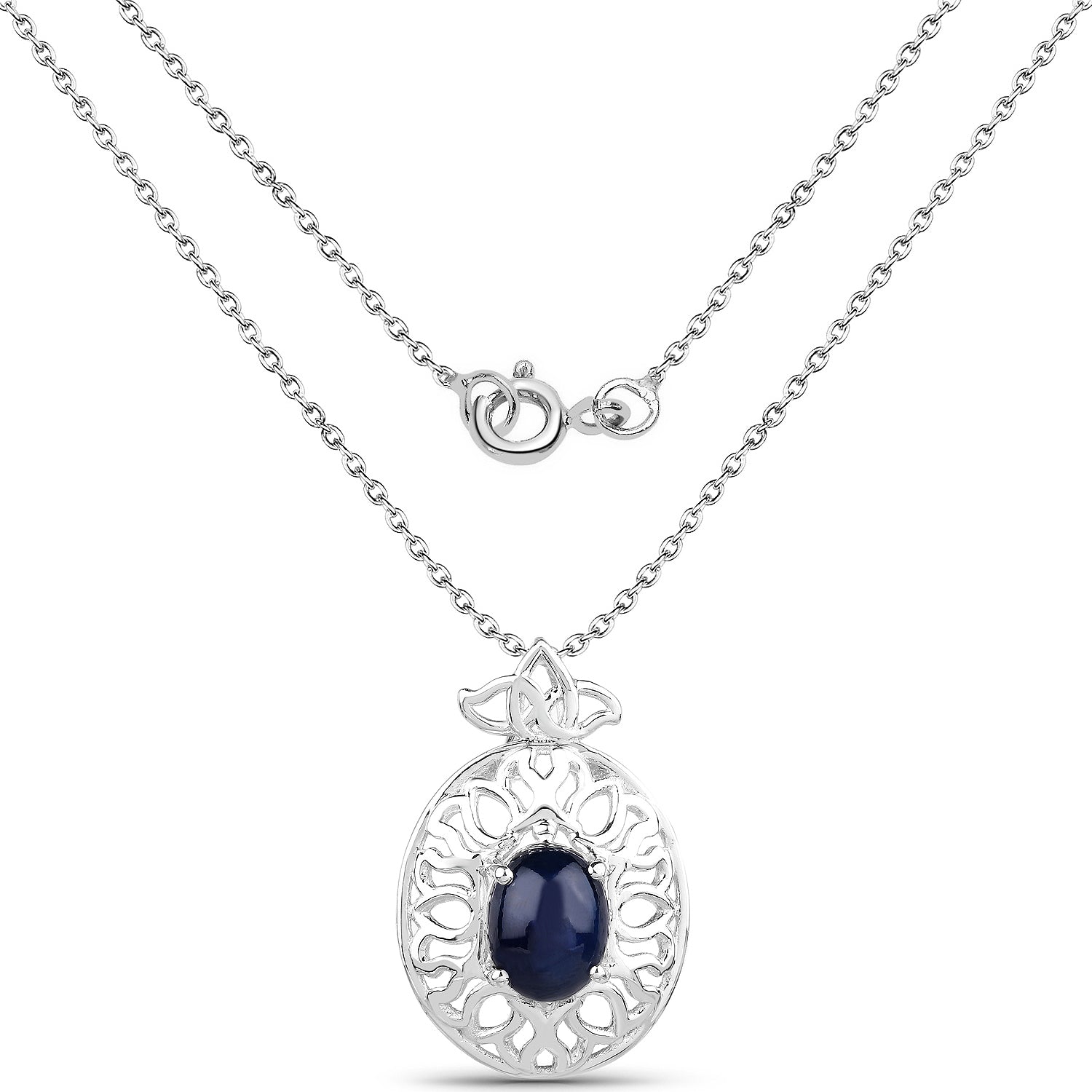 4.50 Carat Genuine Blue Sapphire .925 Sterling Silver Pendant