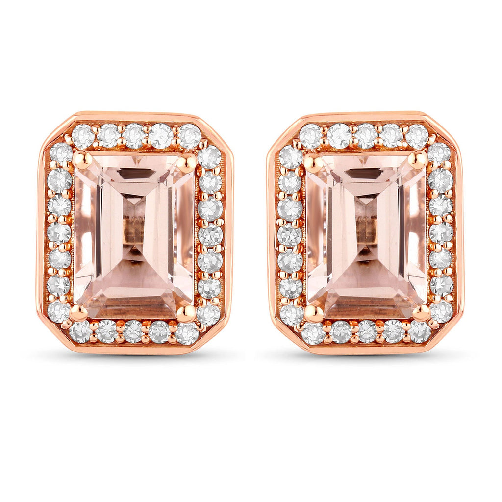 1.82 Carat Genuine Morganite and White Diamond 14K Rose Gold Earrings