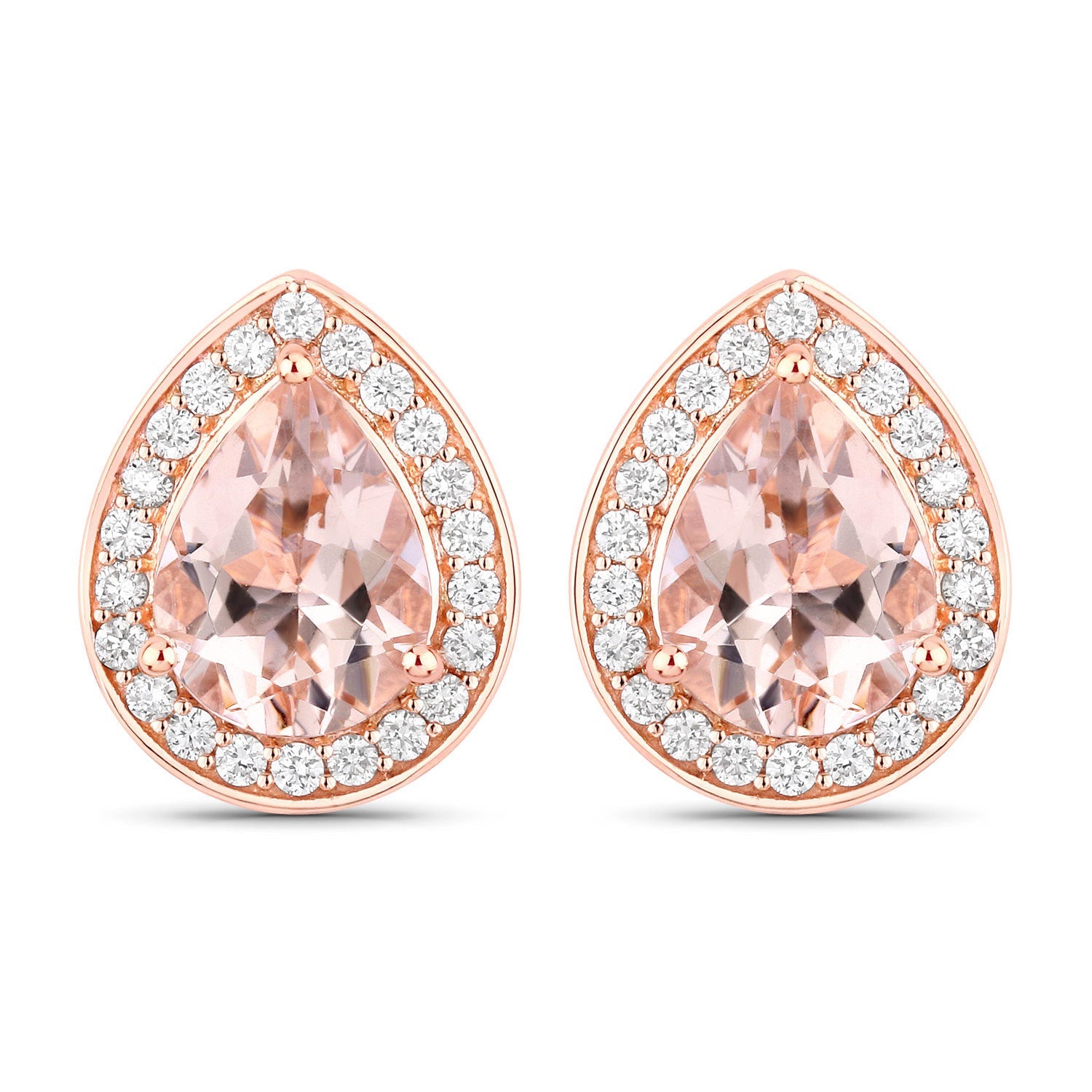 2.03 Carat Genuine Morganite and White Diamond 14K Rose Gold Earrings