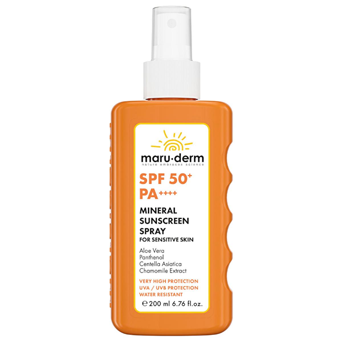 Maruderm SPF 50+ Mineral Sunscreen Spray for Sensitive Skin: Broad Spectrum UVA/UVB Sun Protection with Zinc Oxide, Aloe Vera & Chamomile - 6.76 fl oz