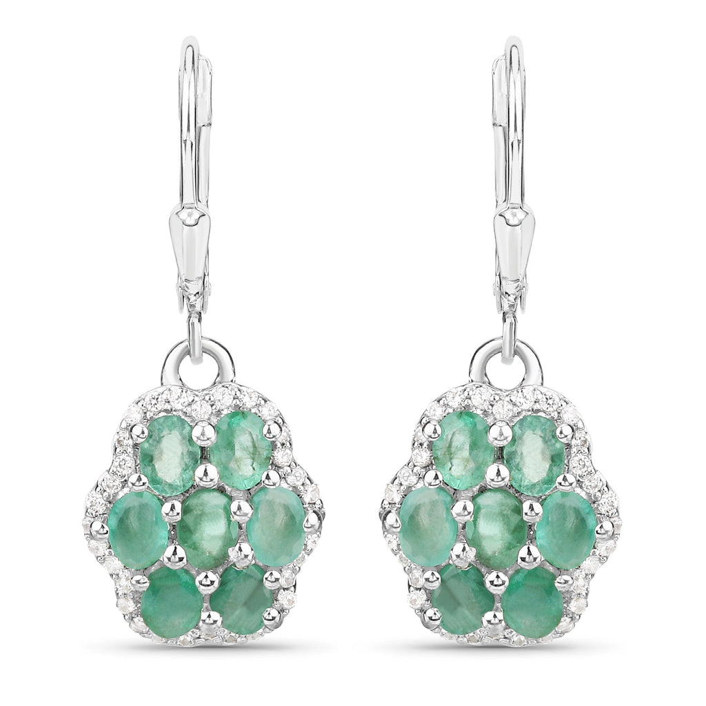 2.48 Carat Genuine Zambian Emerald and White Zircon .925 Sterling Silver Earrings