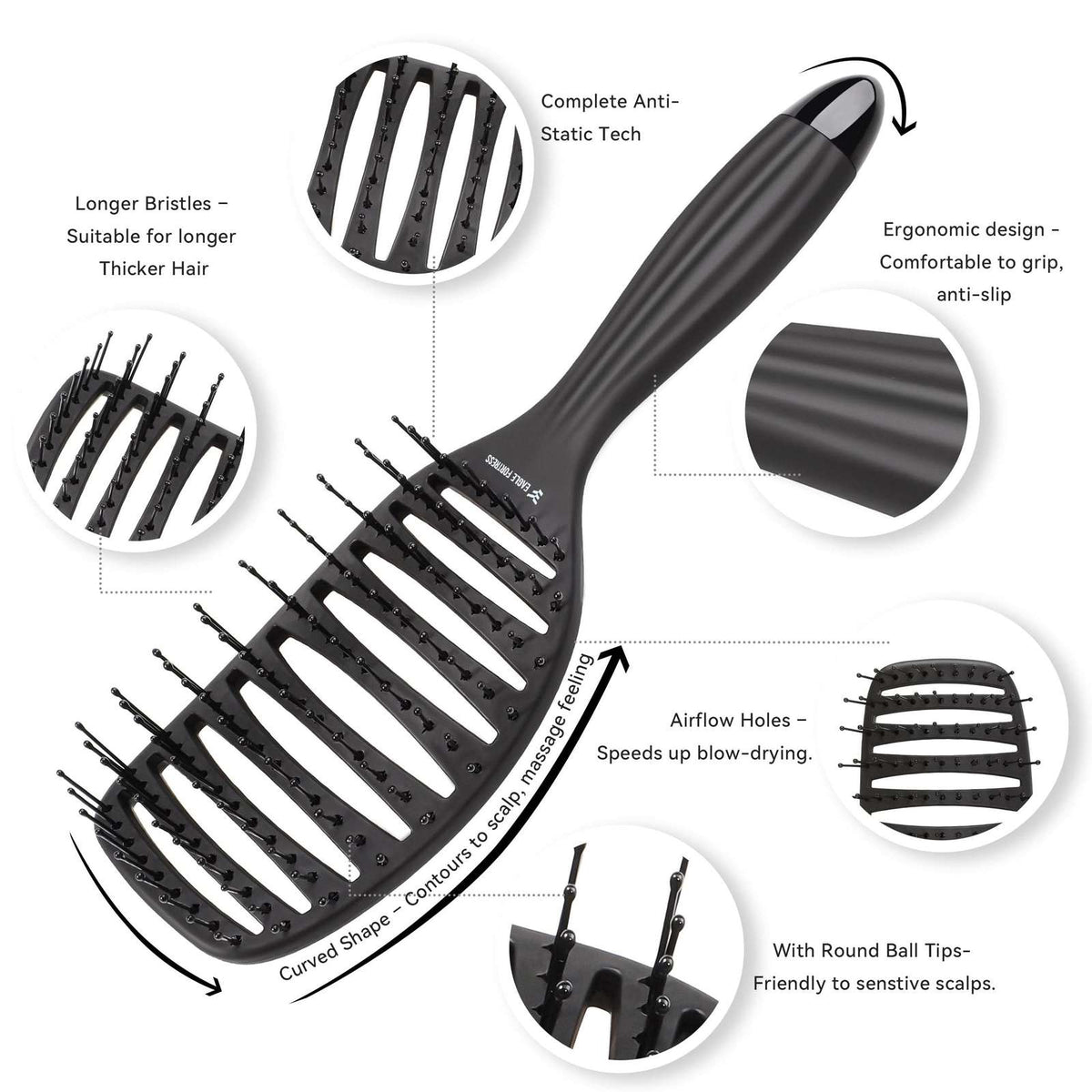 Eagle Fortress Anti-Static Curved Vented Hair Brush