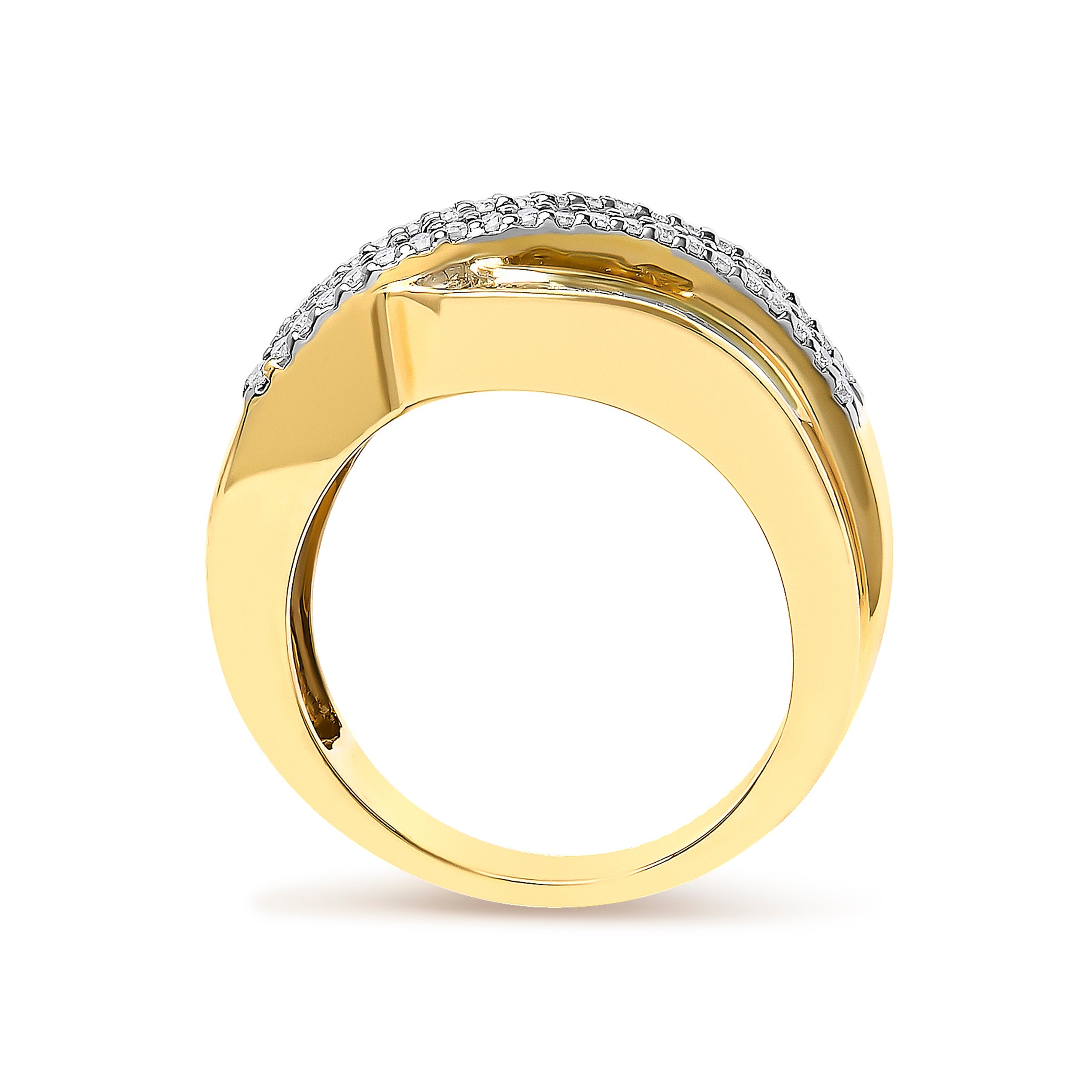 14K Yellow Gold 1.0 Cttw Diamond Wave Design Band Ring