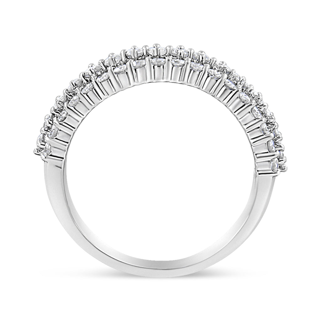 14K White Gold 1.0 Cttw Prong Set Round Diamond Split Shank Three Row Band Ring (H-I Color, I2-I3 Clarity) - Size 6