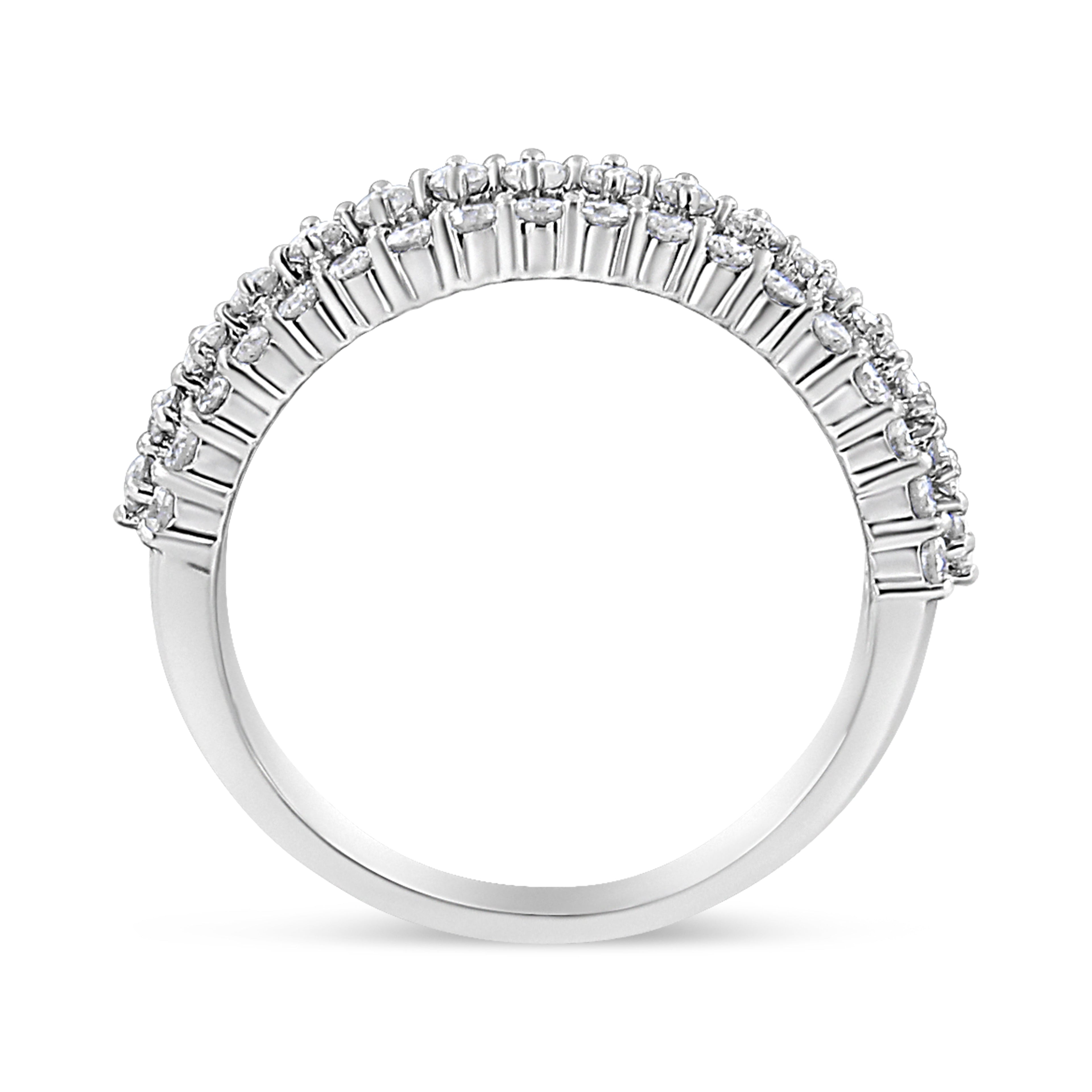 14K White Gold 1.0 Cttw Prong Set Round Diamond Split Shank Three Row Band Ring (H-I Color, I2-I3 Clarity) - Size 6