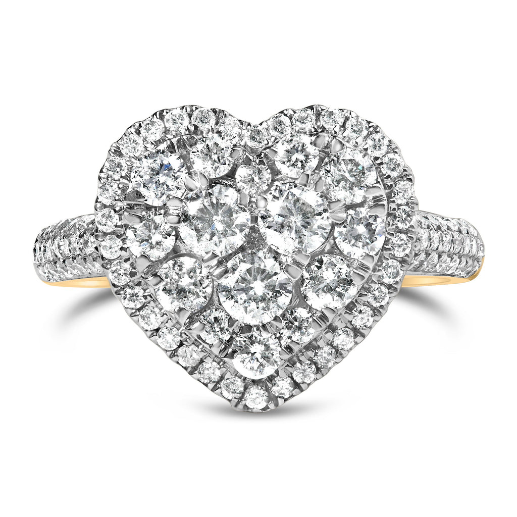 14K Yellow Gold 1 1/2 Cttw Diamond Heart Shaped Composite Ring (H-I Color, SI2-I1 Clarity) - Ring Size 7