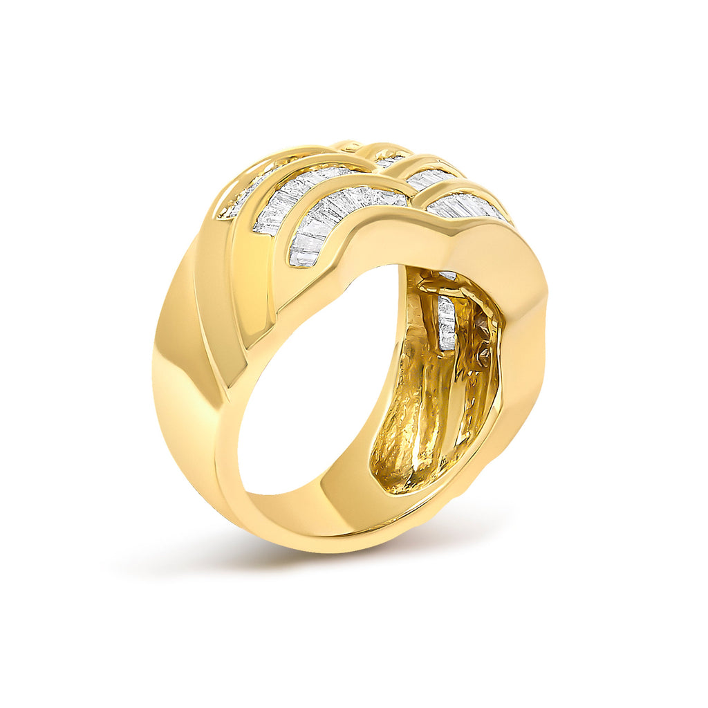 14K Yellow Gold 1-1/3 Cttw Baguette Diamond Wave Design Band Ring