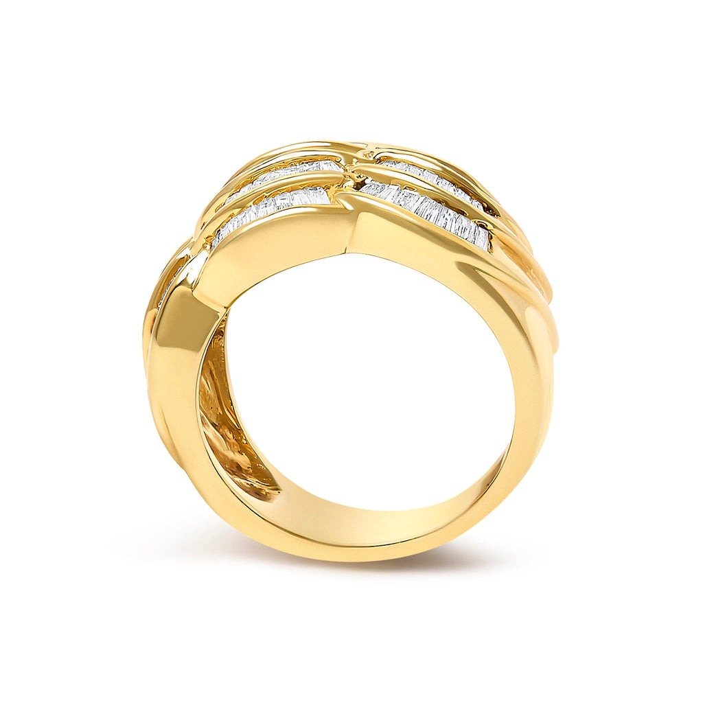 14K Yellow Gold 1-1/3 Cttw Baguette Diamond Wave Design Band Ring