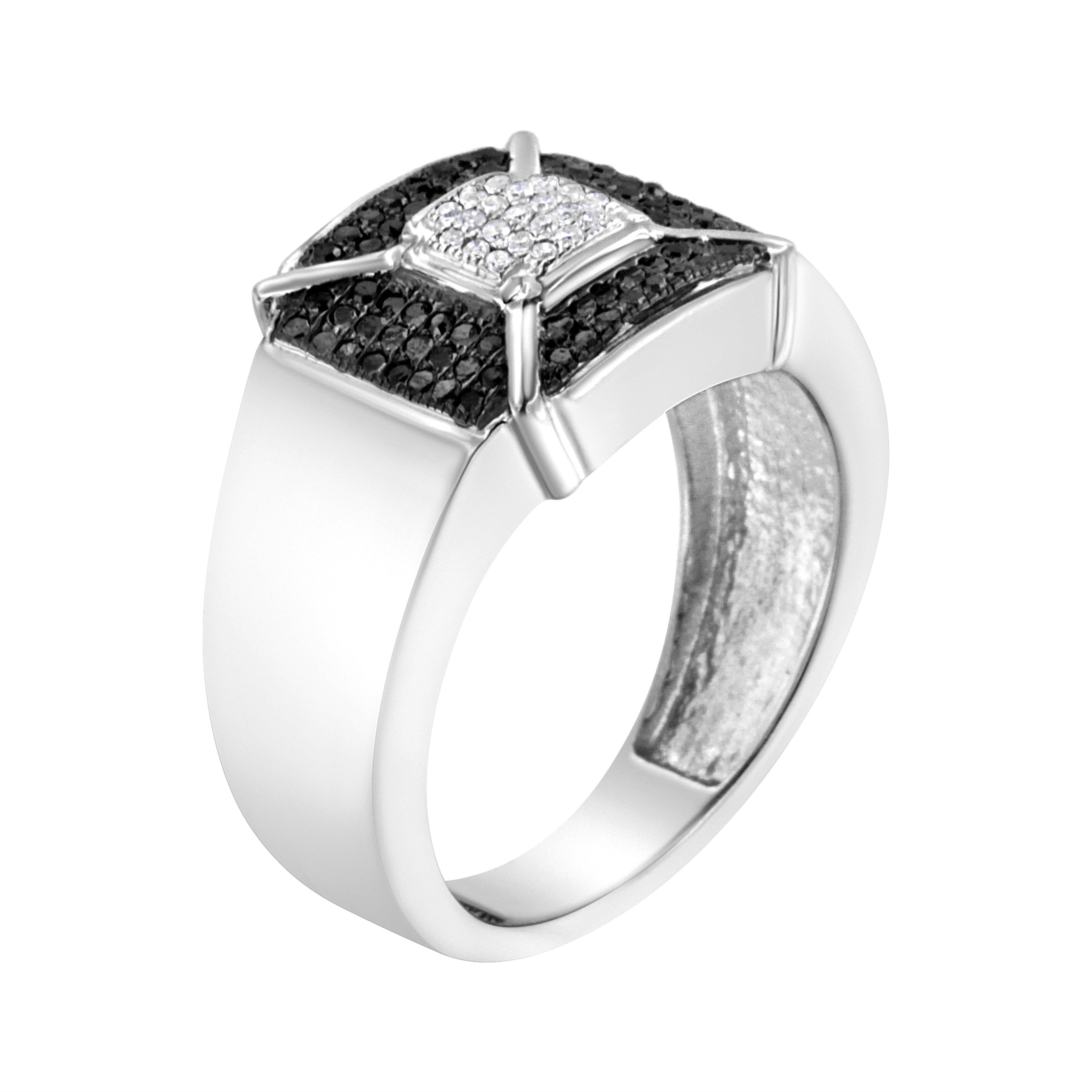 .925 Sterling Silver 3/8 Cttw Composite Enhanced Black and White Diamond Men's Band Ring (H-I, I2-I3) - Size 10