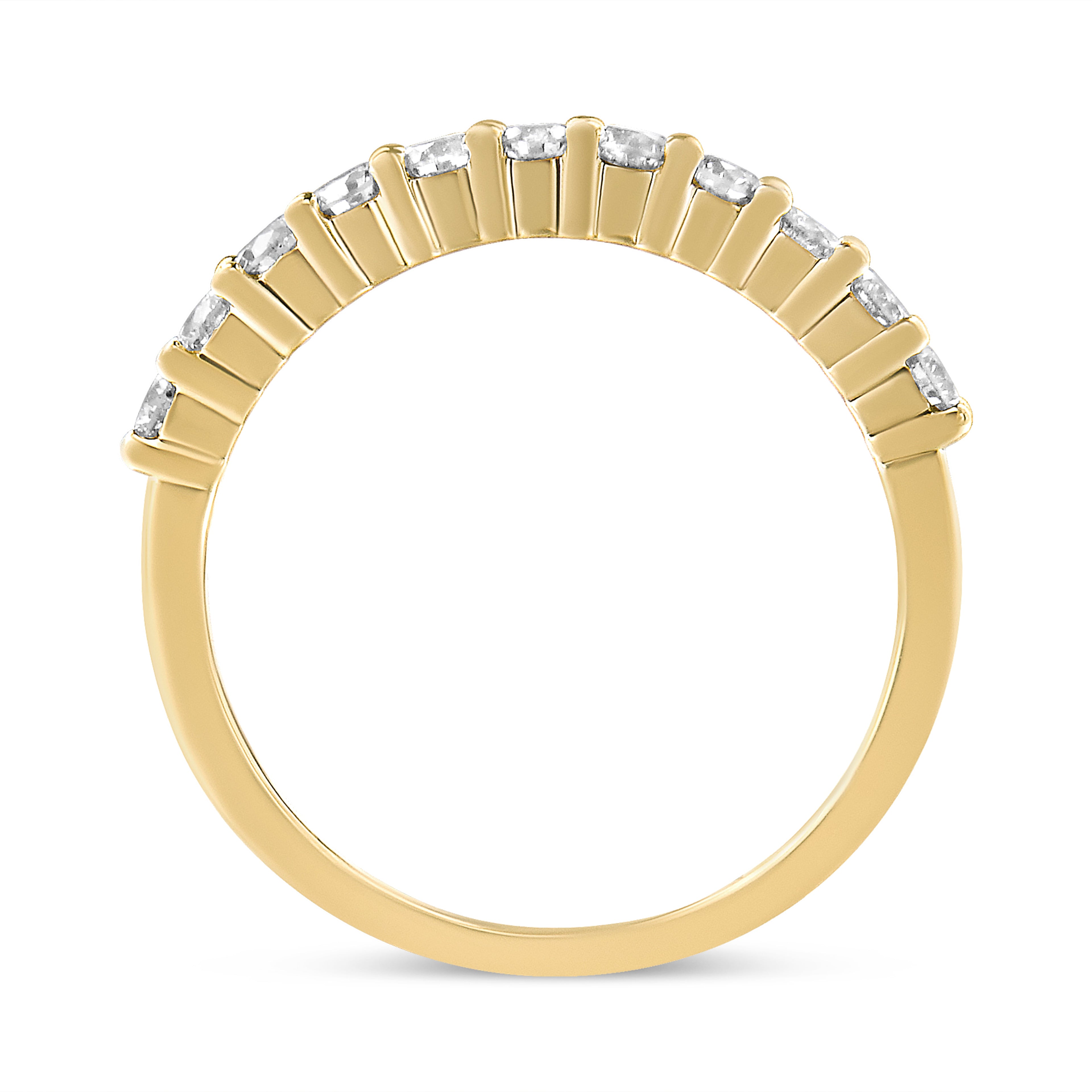 14K Yellow Gold Plated .925 Sterling Silver 1/2 cttw Shared Prong Set Brilliant Round-Cut Diamond 11 Stone Band Ring (J-K Color, I1-I2 Clarity) - Size 7