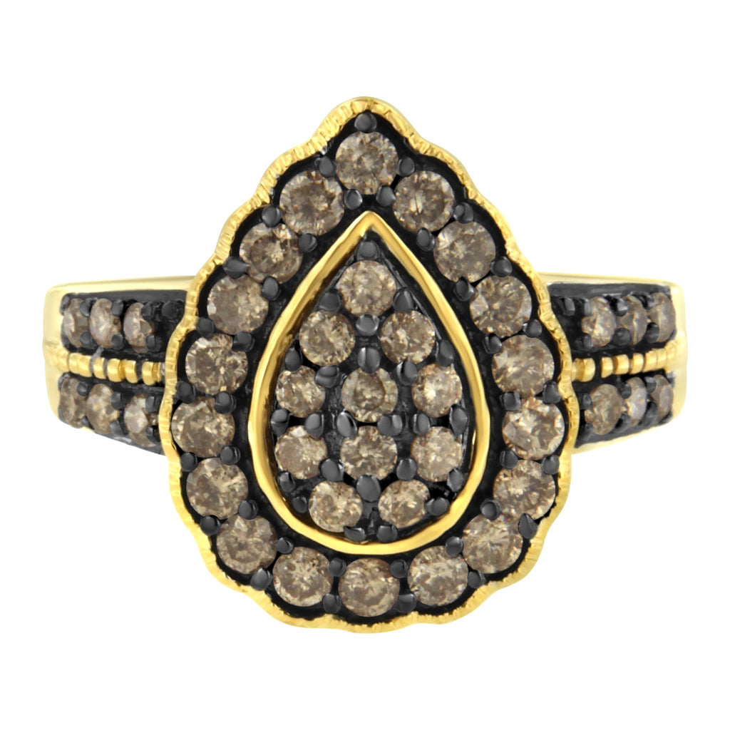 10K Yellow Gold Plated .925 Sterling Silver 1 1/8 cttw Prong-Set Round-Cut Diamond Pear Cocktail Ring (J-K Color, I1-I2 Clarity) - Size 7