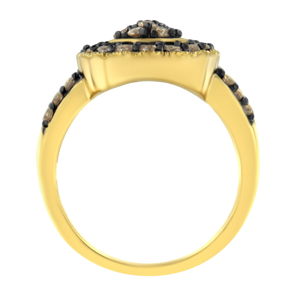 10K Yellow Gold Plated .925 Sterling Silver 1 1/8 cttw Prong-Set Round-Cut Diamond Pear Cocktail Ring (J-K Color, I1-I2 Clarity) - Size 7