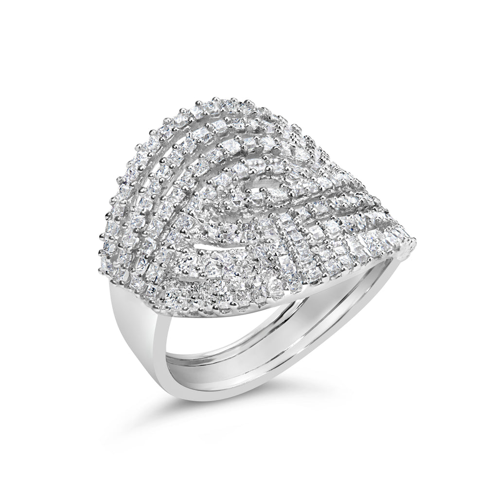 10K White Gold 1 1/2 Cttw Princess Diamond Swirl Design Cocktail Ring