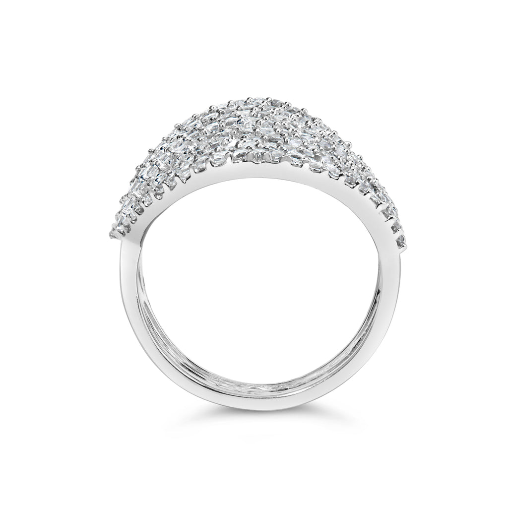 10K White Gold 1 1/2 Cttw Princess Diamond Swirl Design Cocktail Ring