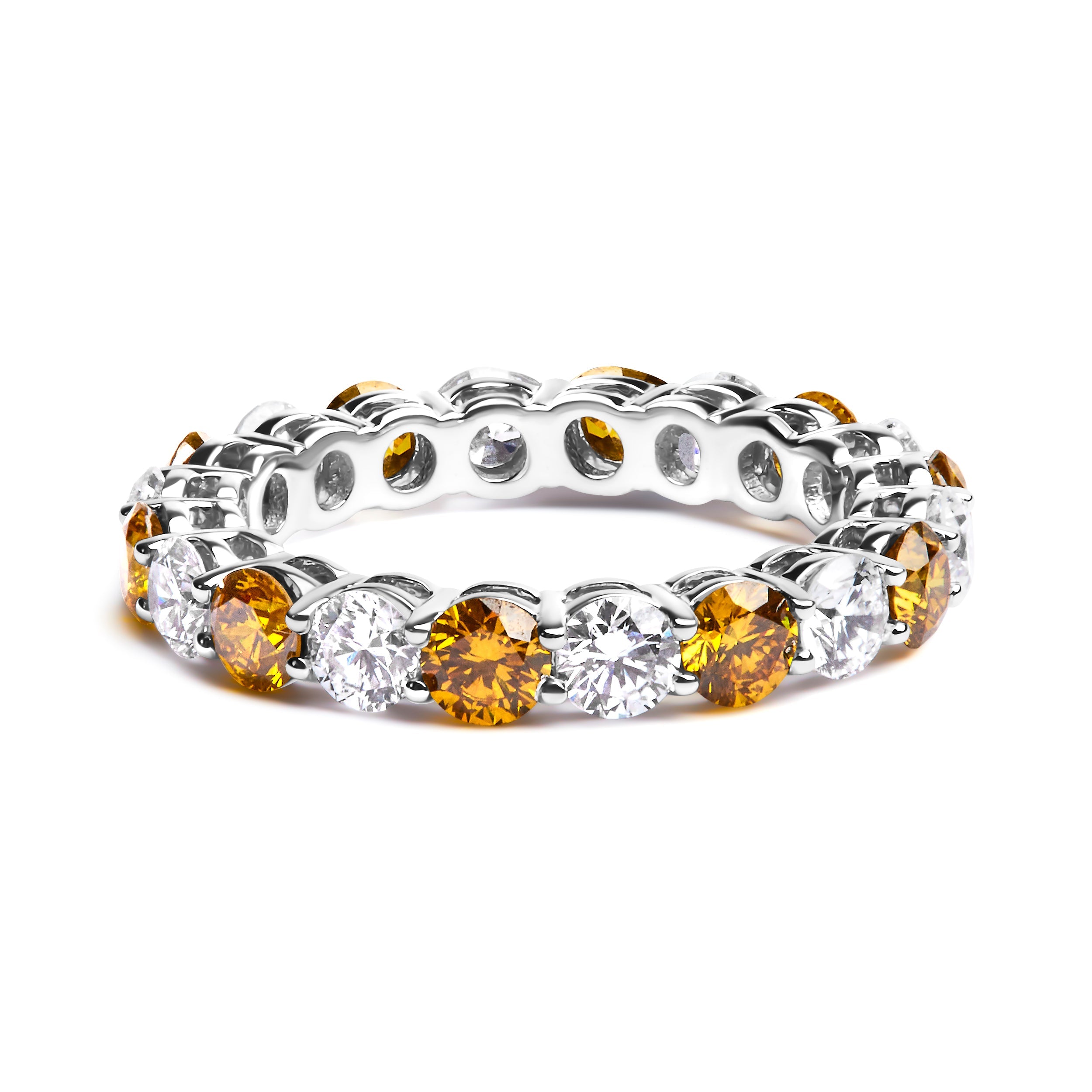 14K White Gold 3.00 Cttw Alternating White and Yellow Lab-Grown Diamond Eternity Band Ring (F-G Color, VS1-VS2 Clarity) - Size 6.5