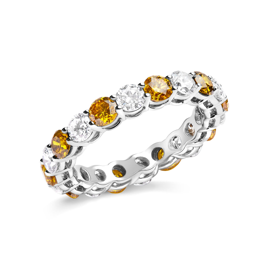 14K White Gold 3.00 Cttw Alternating White and Yellow Lab-Grown Diamond Eternity Band Ring (F-G Color, VS1-VS2 Clarity) - Size 6.5