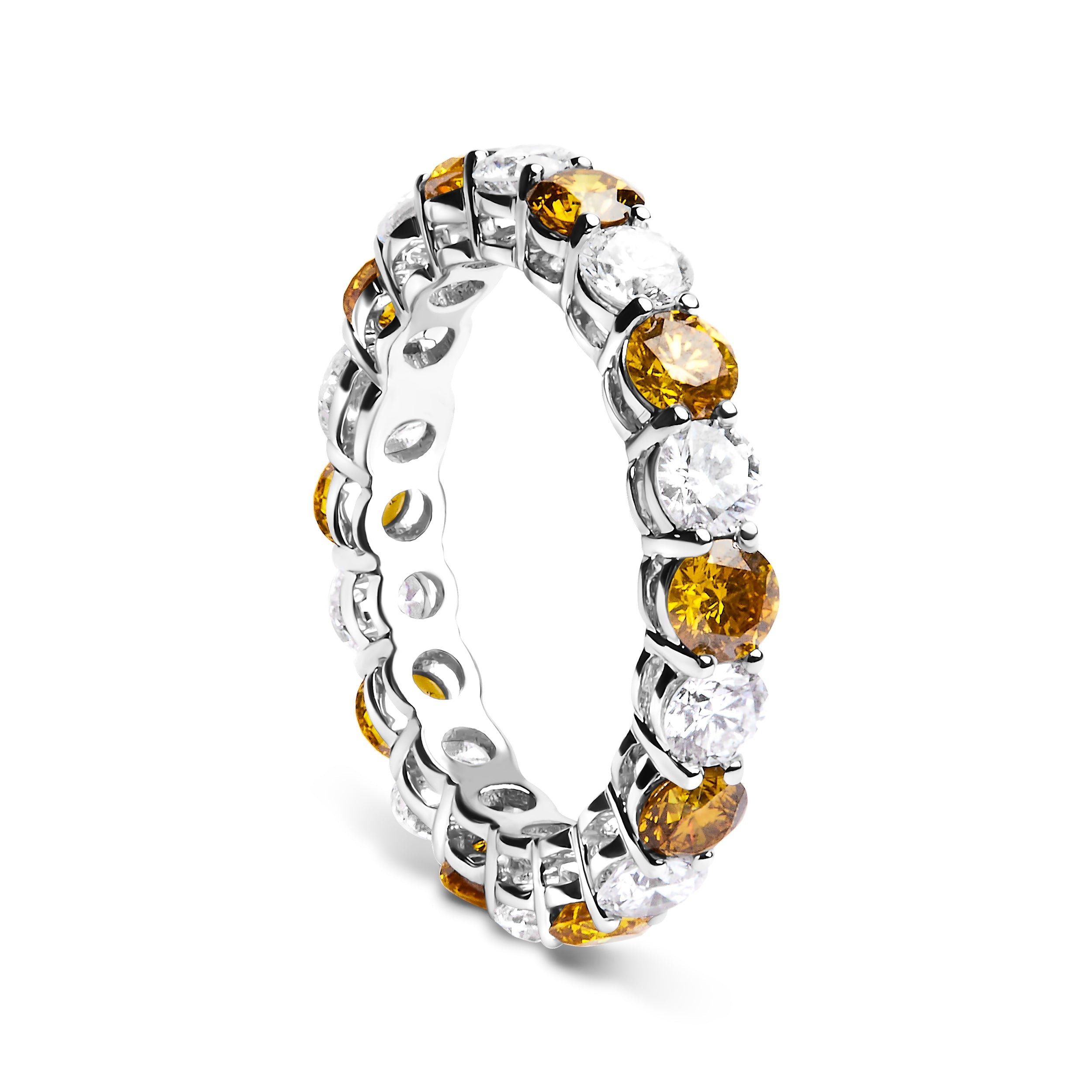 14K White Gold 3.00 Cttw Alternating White and Yellow Lab-Grown Diamond Eternity Band Ring (F-G Color, VS1-VS2 Clarity) - Size 6.5