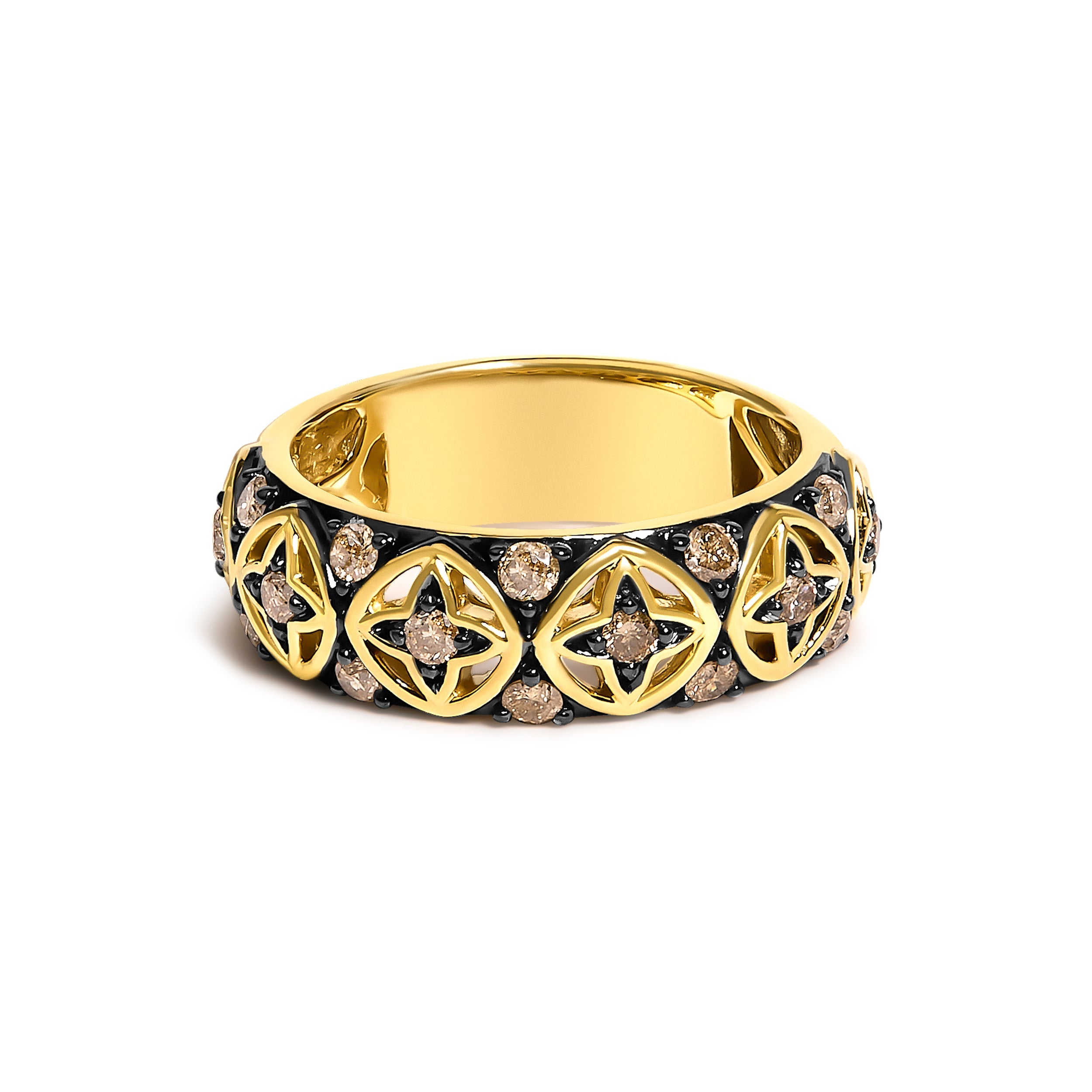 10K Yellow Gold Plated Sterling Silver 1/2 Cttw Champagne Diamond Star Motif Band Ring